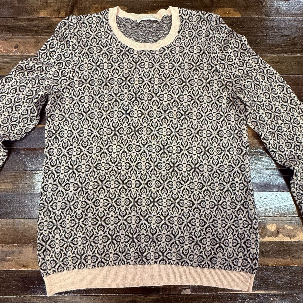 Stefanel Vintage inspired Y2K era Italian yarn sweater tan and black Medium